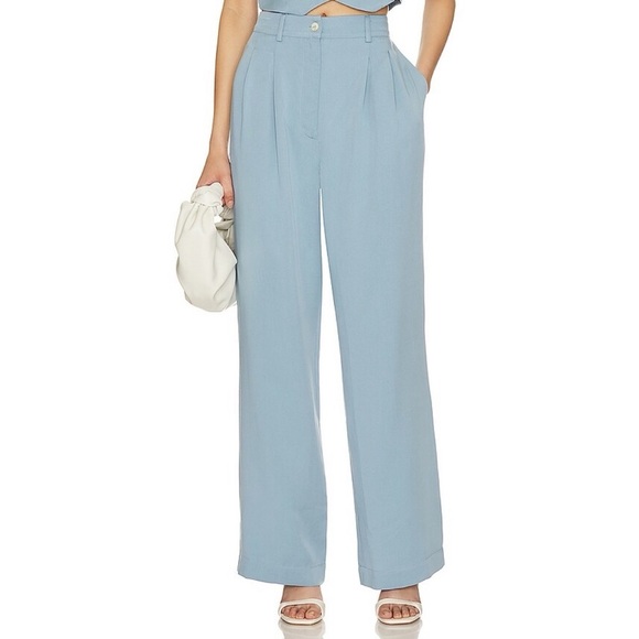 NWT DONNI The Pleated Trouser Pants Wide Leg in Sky Blue XXS - Picture 1 of 12